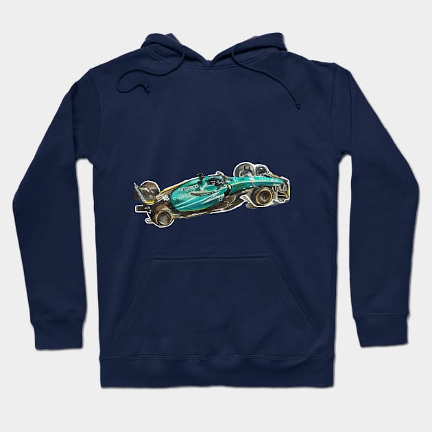 Racing Car in watercolours pattern illustration, Formula 1 watercolours Hoodie by Ala Lopatniov